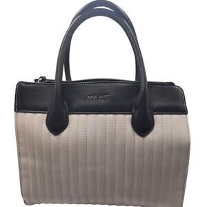 Nine West White/Blk Purse Double Handle Silver Hardware